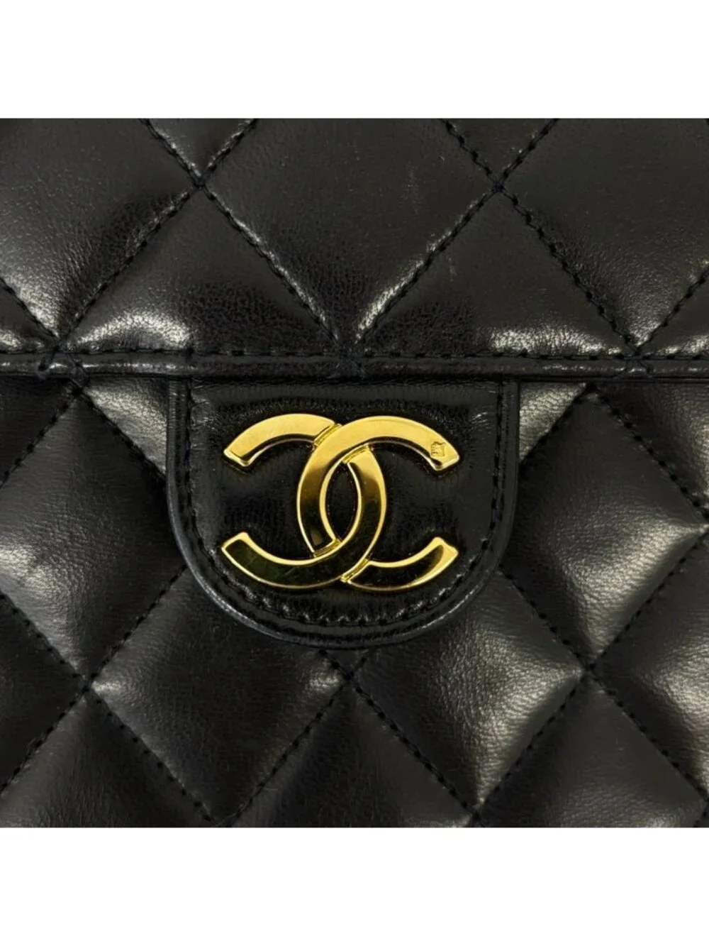 Chanel Quilted Lambskin Single Flap Chain Shoulder Bag Black